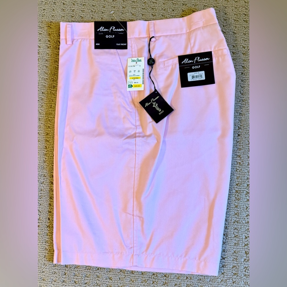 NWT, Alan Flusser Pink Men's Golf Shorts, Sz 40